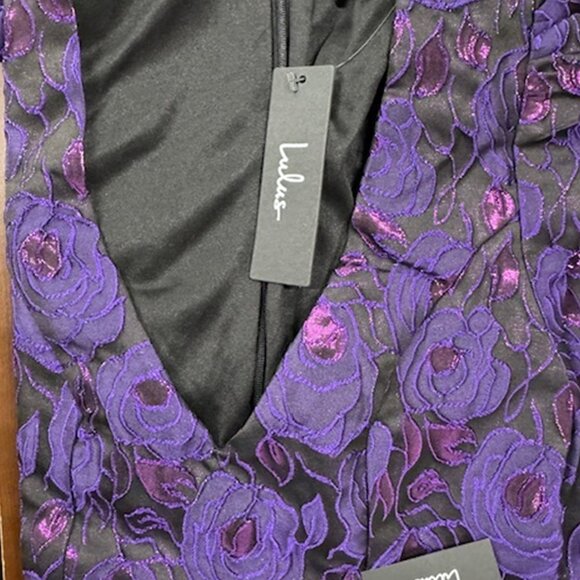 NWT Lulus Extravagant Party Shiny Purple Floral Jacquard Bodycon Dress - Picture 6 of 8
